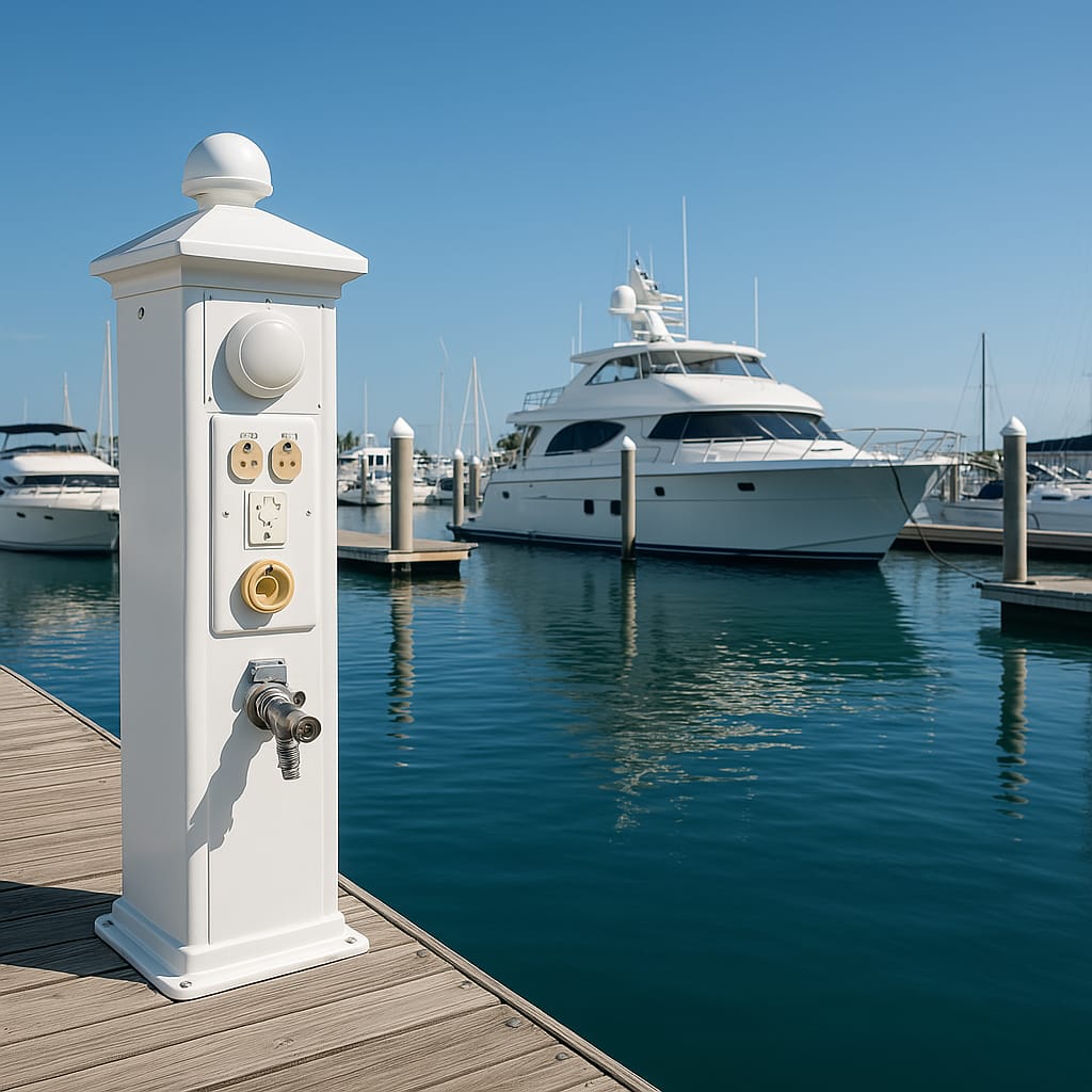 Marina with luxury boats and power pedestals
